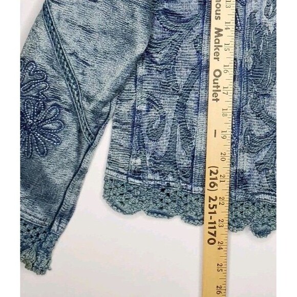 Flashback Couture Shiny Jean Jacket Small Embroidered Sequin Country Western - Picture 7 of 13